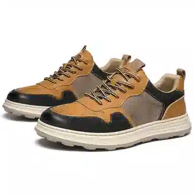 法派 二层牛皮 圆头 系带 轻便 舒适 百搭 减震耐磨 低帮 生活休闲鞋 男款