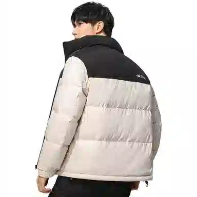 鸭鸭 时尚韩版字母拼色满印短款立领户外休闲防寒面包羽绒服 男款