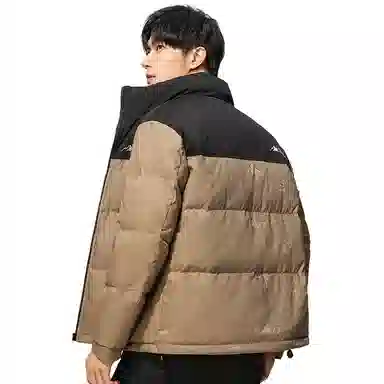 鸭鸭 时尚韩版字母拼色满印短款立领户外休闲防寒面包羽绒服 男款