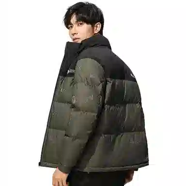 鸭鸭 时尚韩版字母拼色满印短款立领户外休闲防寒面包羽绒服 男款