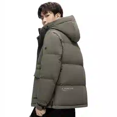 鸭鸭 纯色韩版休闲短款连帽加厚羽绒服 男款