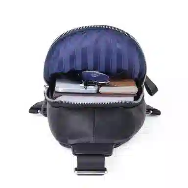 老人头 休闲复古简约质感日常通勤时尚百搭 牛皮 单肩包斜挎包胸包 常规 男款 黑色