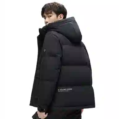 鸭鸭 纯色韩版休闲短款连帽加厚羽绒服 男款