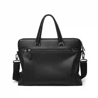 老人头 休闲简约日常上班商务通勤时尚百搭 牛皮革 公文包 男款 黑色