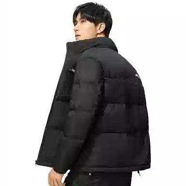 鸭鸭 时尚韩版字母拼色满印短款立领户外休闲防寒面包羽绒服 男款