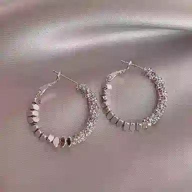 希遇  碎银子圈圈耳环小众轻奢设计高级感素圈气质耳饰 合金 耳环 女款