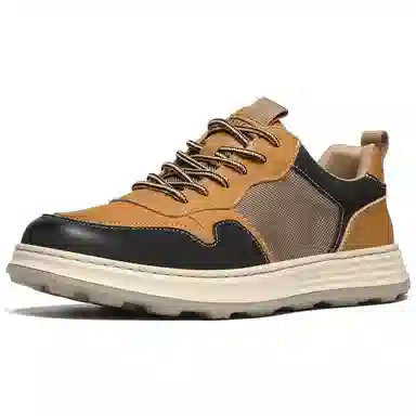 法派 二层牛皮 圆头 系带 轻便 舒适 百搭 减震耐磨 低帮 生活休闲鞋 男款