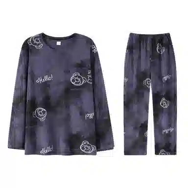 俏霓桐 简约亲肤舒适卡通套头长袖时尚休闲可外穿长裤睡衣套装 男款 图色