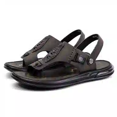 圣大骑士 头层牛皮 优雅百搭 沙滩凉鞋 男款 灰色