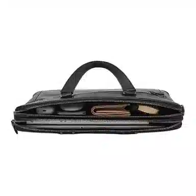 老人头 休闲简约日常上班商务通勤时尚百搭 牛皮革 公文包 男款 黑色