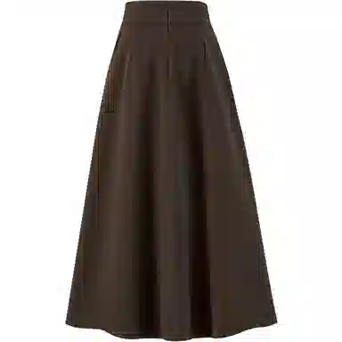 她池 纯色高腰宽松休闲长裙 女款 深咖色