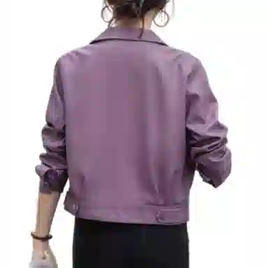 桴生 韩系炸街西装领拉链翻领短款合身简约长袖皮衣 女款