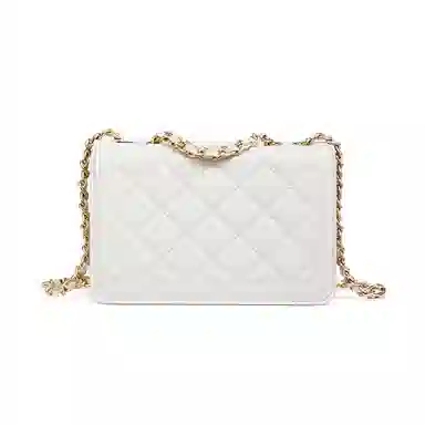 红蜻蜓 女学生包秋季小香风简约时尚百搭菱格经典高级感 牛皮 斜挎包单肩包 常规 女款 米白色/黑色