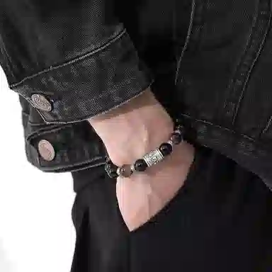 芷悦 复古六字箴言 黑曜石 手串 男款