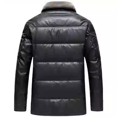 鸭鸭 中老年爸爸装纯色商务休闲防寒保暖翻领真皮羽绒服 男款