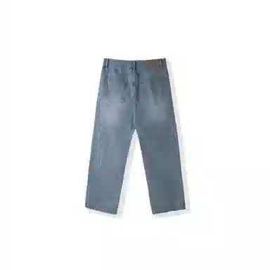 我是大卫 美式高街直筒阔腿百搭时尚宽松牛仔裤 男女同款 深蓝色