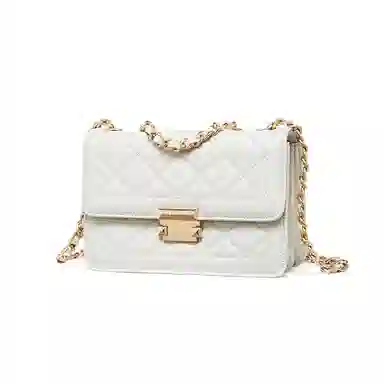 红蜻蜓 女学生包秋季小香风简约时尚百搭菱格经典高级感 牛皮 斜挎包单肩包 常规 女款 米白色/黑色