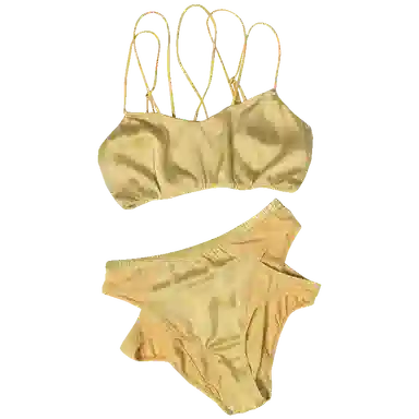 桑罗 无钢圈真丝文胸弹力不对称内裤内衣裤套装 女款 芥末黄