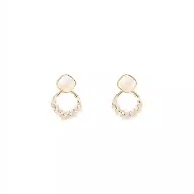 芒果饰品 方糖猫眼石菱形高亮珍珠耳饰 铜 耳环 女款