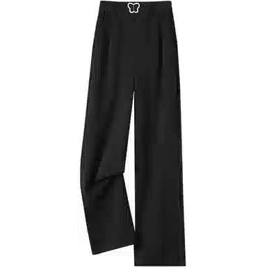 她池 简约宽松纯色休闲裤 女款 黑色