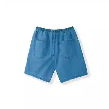 我是大卫 纯色高街潮流痞帅薄款中腰松紧时尚高级感五分牛仔短裤 男女同款 蓝色