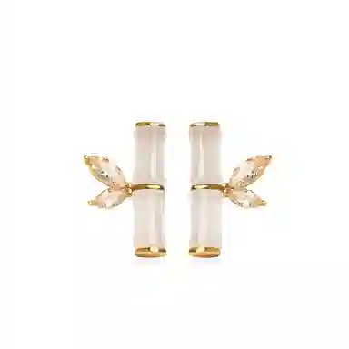 饰伴 青竹雅韵新中式可爱国潮竹节优雅精致 合金 锆石 耳环 女款