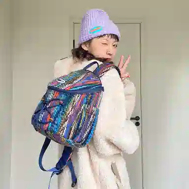 SUMAYZOY Scone Knit Backpack Soil Chestnut Monet Blue