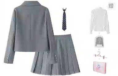 东鲸岁时记 学院风学姐感气质绣标上衣纯色高腰温柔风百褶半裙搭配一整套西装套装 春秋季 女款 礼盒装 灰色