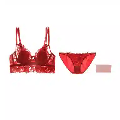 内在密码 红色内衣女大胸显小性感本命年蕾丝内裤结婚新娘套装内衣裤套装 女款 礼盒装