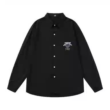 三体 二维化系列 复古美式简约字母印花基础款百搭翻领开衫休闲高街潮牌宽松学生多巴胺学院风日常透气薄款长袖衬衫 男女同款