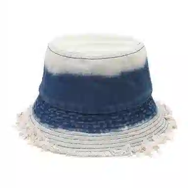 梦特娇 欧美渐变毛边牛仔做旧盆帽 户外防晒大檐遮阳 棉 渔夫帽 男女同款情侣款