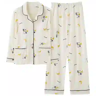 莫代尔 简约舒适柔软透气吸湿排汗亲肤开衫长袖长裤家居服可外穿睡衣套装 女款 白色