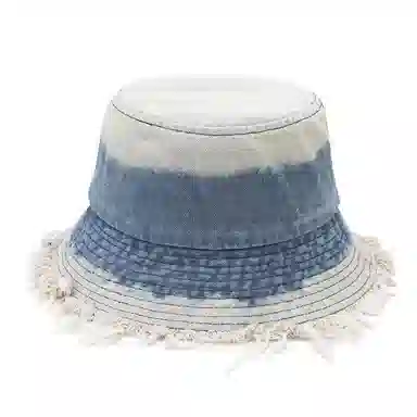 梦特娇 欧美渐变毛边牛仔做旧盆帽 户外防晒大檐遮阳 棉 渔夫帽 男女同款情侣款