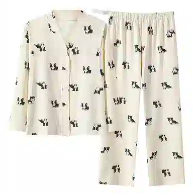 莫代尔 舒适亲肤开衫长袖长裤卡通满印孕妇月子服睡衣套装 女款 杏色