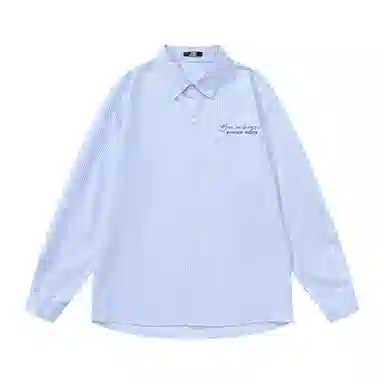 三体 你们都是虫子系列 复古美式简约基础款字母印花长款时尚百搭舒适透气薄款翻领条纹开衫休闲学生多巴胺长袖衬衫 男女同款