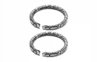 牧言 国潮复古做旧中式民族风简约小众设计高级感 立体十二生肖龙双响龙纹开口手饰 合金 双龙头手镯 男款