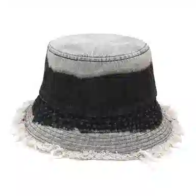 梦特娇 欧美渐变毛边牛仔做旧盆帽 户外防晒大檐遮阳 棉 渔夫帽 男女同款情侣款