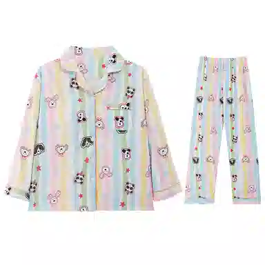 兰缪 甜美带胸垫一体休闲长袖长裤可外穿家居服睡衣套装 女款 图色