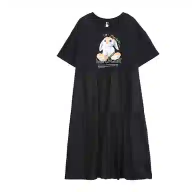 木果果木 甜美兔子宽松简约中长款短袖连衣裙 女款