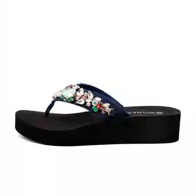 宝人 潮流增高外穿 静音防滑人字拖鞋 女款 黑色