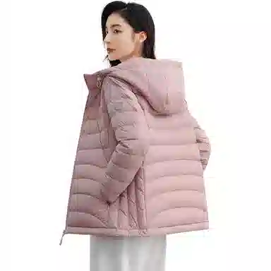 鸭鸭 薄款纯色百搭连帽长袖羽绒服 女款