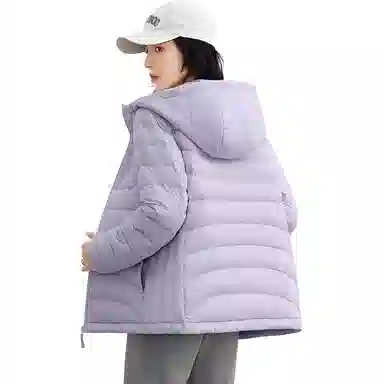 鸭鸭 薄款纯色百搭连帽长袖羽绒服 女款