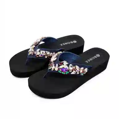 宝人 潮流增高外穿 静音防滑人字拖鞋 女款 黑色