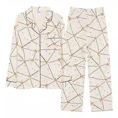 歌倩雅 简约亲肤舒适翻领开衫长袖洋气休闲可外穿长裤睡衣套装 女款 杏色