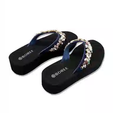 宝人 潮流增高外穿 静音防滑人字拖鞋 女款 黑色