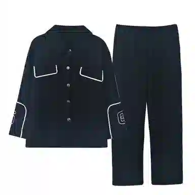 莫代尔 加厚柔软保暖细腻舒适蓄热套头长袖长裤可居家休闲可外穿睡衣套装 女款 黑色