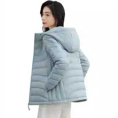 鸭鸭 薄款纯色百搭连帽长袖羽绒服 女款