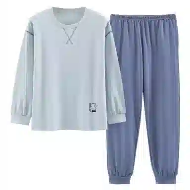 莫代尔 亲肤舒适套头圆领长袖长裤家居服简约可外穿睡衣套装 女款 浅蓝色