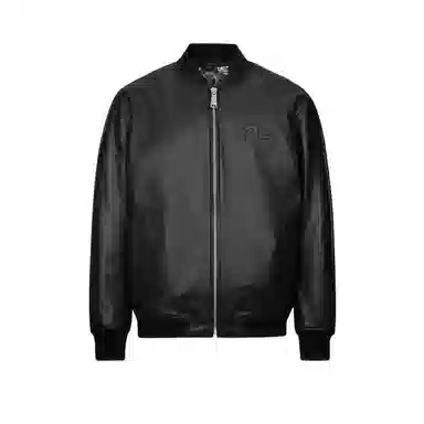 EVISU Leather Bomber Jacket Black