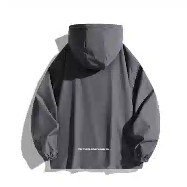 三体 简约纯色基础款字母印花宽松水防风登山连帽开衫机能风美式复古潮牌夹克外套 男女同款